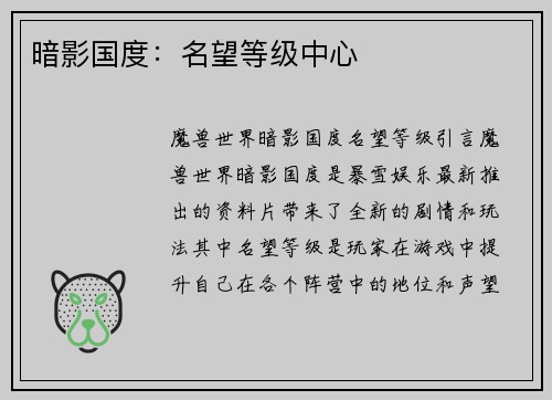 暗影国度：名望等级中心